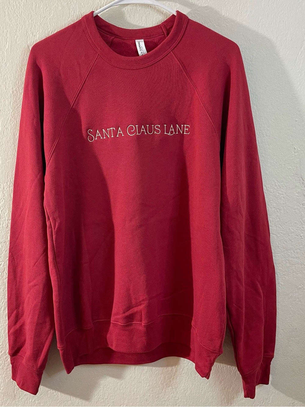 Bella Canvas Red 'Santa Claus Lane' Crewneck Sweatshirt Medium Unisex Holiday